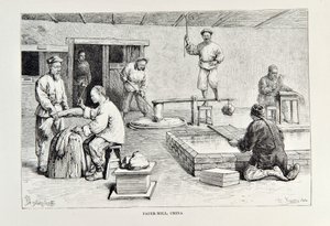 造纸厂，中国，插图来自世界地理，地球及其居民Elisee Reclus，1878年出版 作者 英语学校