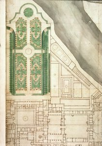 汉普顿宫及其花园的计划，第1714号（钢笔和墨水在纸上） 作者 英语学校