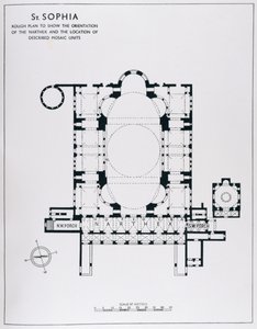计划显示narthex和描述马赛克单位的方向，来自Istambul的Haghia Sophia马赛克由Thomas Whittemore 作者 英语学校