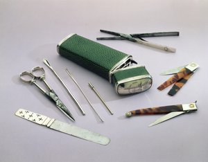 Pocket Etui，包含用于小手术的外科医生器械（shagreen，银，钢和龟壳） 作者 英语学校