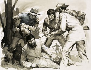 警察从臭名昭著的奈德-凯利手中夺过头盔 作者 英语学校