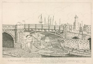 老伦敦桥的部分，在1826年在建筑工作期间被画 作者 英语学校