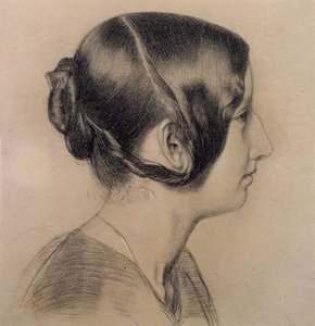 肖像轮廓的一位年轻女士，c.1840（彩色粉笔在纸上）