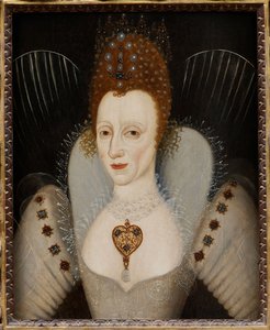 《英国女王伊丽莎白·伊尔的肖像》（Portrait of the Queen Elizabeth I (1533-1603)） 1600 年左右的匿名画作 私人收藏 作者 英语学校