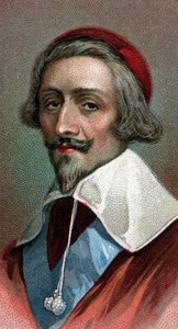 红衣主教黎塞留 (Armand Jean du Plessis, Cardinal de Richelieu) (1585-1642)，法国神职人员、贵族和政治家的肖像 - 来自“人类领袖”系列 - 色谱法 - 英语学校，20 世纪 - 作者 英语学校