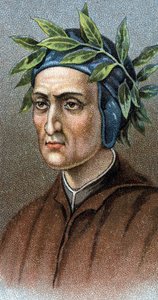 DANTE ALIGHIERI (1265-1321)意大利诗人的肖像 - 来自 "人的领袖 "系列 - 铬版印刷 - 英国学校，20世纪 - 。 作者 英语学校
