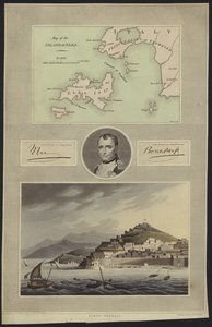 拿破仑·波拿巴画象有地图和厄尔巴岛的看法的 作者 English School
