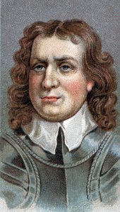 奥利弗-克伦威尔（1599-1658）的肖像。英国军事家和政治家--奥利弗-克伦威尔（1599-1658）--来自 "人的领袖 "系列--色版画--英国学校，20世纪--。 作者 英语学校