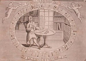 威廉-坦苏尔（1706-83）在其图书馆的肖像（雕刻）。 作者 英语学校