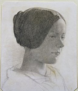 一个年轻女子的肖像与她的头发在一个包子，c.1840（彩色粉笔在纸上）