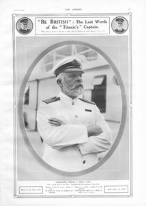 1912年4月27日，来自球体的白星队长RMS泰坦尼克号队长爱德华·史密斯指挥官的肖像和致敬 作者 英语学校