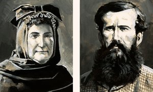 理查德-伯顿和他的妻子伊莎贝尔的肖像（纸上水粉画）。 作者 英语学校