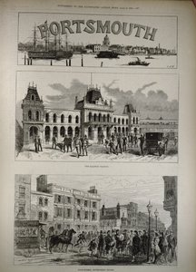 朴茨茅斯：火车站和高街，政府大楼，来自“伦敦新闻画报”，1882年4月8日 作者 英语学校