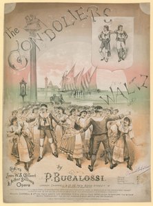 由G Bucalossi演奏的Gondoliers Waltz海报由WS Gilbert和Arthur Sullivans歌剧演出