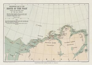 Fram沿着旧世界北部海岸的路线的初步地图