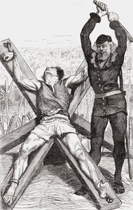 囚犯在圣安德鲁斯十字架上遭受酷刑，1865年（木版画） 作者 英语学校