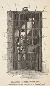 顽固细胞中的囚犯（外门应该被抛回），来自伦敦刑事监狱和监狱生活场景的插图由Henry Mayhew和John Binny，酒吧。 1862年（e 作者 英语学校