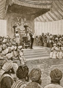 1877年宣布女王为印度女皇，插图来自卡塞尔斯画报英国历史（棕褐色照片） 作者 English School
