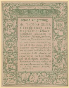 Thomas Gilks的促销卡，绘图员和雕刻师在木头上 作者 英语学校