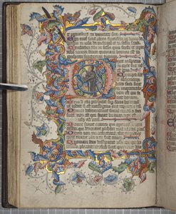 带有 Sarum 的圣咏使用日历，Fol 40 反面，c.1425-75（牛皮纸上的墨水、油漆和金色） 作者 英语学校