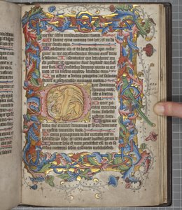 带有 Sarum 的 Psalter 使用日历，Fol 82 recto，c.1425-75（牛皮纸上的墨水、油漆和金色） 作者 英语学校