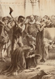 玛丽女王，"在福瑟林盖被斩首"（石版画） 作者 英语学校