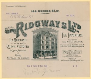 来自Ridgways，茶叶进口商，伦敦牛津街182号的收据 作者 英语学校