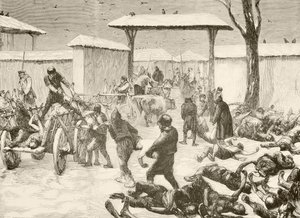 1877 年保加利亚普列夫纳围城战后打捞死者（石版印刷） 作者 英语学校