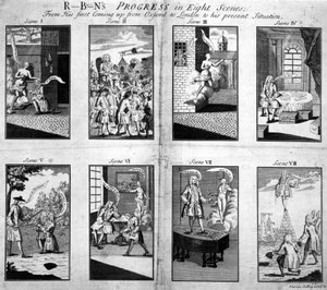 罗宾斯在八个场景中取得进展，从他第一次从牛津到伦敦再到1733年的现状 作者 英语学校