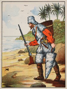 Robinson Crusoe，来自“鲁宾逊漂流记的故事”中的插图：一个改编自德波斯语言后的儿童，酒吧。由格里菲斯法兰布朗有限公司，伦敦 作者 英语学校