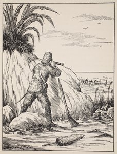 Robinson Crusoe，来自“鲁宾逊漂流记的故事”中的插图：一个改编自德波斯语言后的儿童，酒吧。由格里菲斯法兰布朗有限公司，伦敦 作者 英语学校