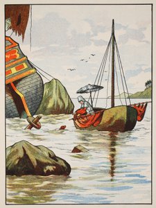 Robinson Crusoe从西班牙沉船中救出一只狗，来自“鲁宾逊漂流记的故事”中的插图：一个适应儿童的Defoes语言，酒吧。作者：Griffith Farran Browne＆Co。Limi 作者 英语学校