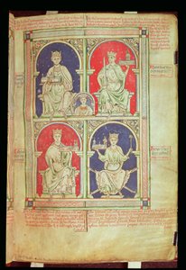 罗伊 14 C VII f.9 英格兰四王，选自 "Historia Anglorum"（牛皮纸） 作者 英语学校