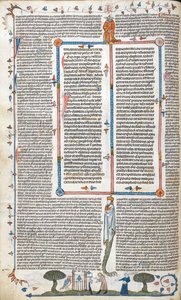 皇家 10 E.IV，f.30v，正文和底版场景，一男一女在一栋建筑外，选自 "The Smithfield Decretals"（牛皮纸） 作者 英语学校