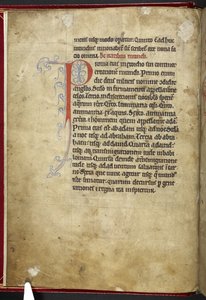 皇家 MS 12 C XIX，f.001v "动物志"，约 1200-10（牛皮纸上的墨水、彩色和金色）。 作者 英语学校