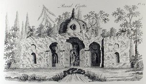 农村石窟，出自《怪诞建筑或农村娱乐》，作者威廉-赖特，约1767-90年出版（雕刻）（黑白照片）。 作者 英语学校