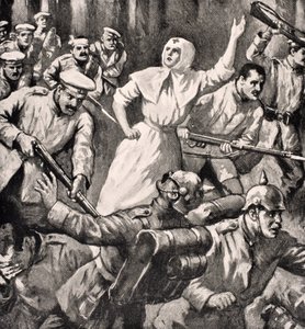 1915年俄罗斯护士Mira Miksailovitch Ivanoff在1916年伦敦出版的“The War Illustrated Album deLuxe”中对抗德国人，1916年 作者 英语学校