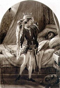 威廉-莎士比亚（1564-1616）《亨利四世》（第一部分）第四幕第二场的场景（雕刻）。 作者 英语学校
