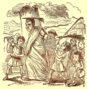 学校男孩鞭策校长，吉尔伯特·艾伯特（Bebertt）的“罗马漫画史”（The Comic History of Rome）插图，出版于1850年（数字增强图像） 作者 英语学校