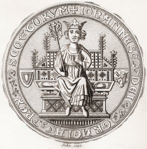 约翰·巴利奥尔 (John Balliol) 印章，约 1249 年 – 1314 年，又名“Toom Tabard”，苏格兰语，意为“空外套”，苏格兰国王。 摘自《Iconographia Scotica》或《苏格兰名人肖像》，1797 年出版。 作者 英语学校