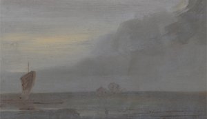 带船的Seapiece：晚上，之前归功于JMW Turner（1775-1851），也归功于Peter de Wint（1784-1849），1810-20（纸上油） 作者 英语学校