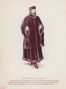 莎士比亚的《温莎的快乐妻子》。法国医生凯厄斯(Caius)(litho) 作者 英语学校