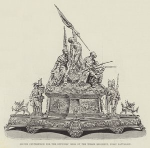 威尔士团第一营军官餐厅的银色中心装饰品（雕刻） 作者 英语学校