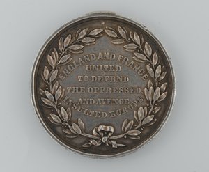 纪念1854年英格兰与法国结盟的爱国银牌，1855年由多佛市长颁发 作者 英语学校