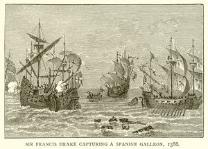弗朗西斯·德雷克爵士占领了西班牙大帆船，1588年 作者 英语学校
