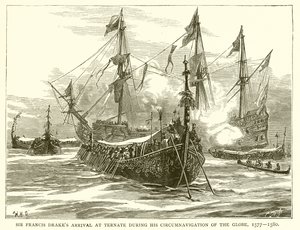 弗朗西斯·德雷克斯爵士于1577年至1580年在全球环球航行期间抵达特尔纳特 作者 英语学校