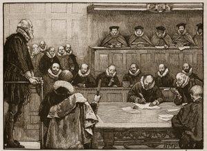 法官面前的沃尔特·罗利爵士，卡塞尔斯画报英国历史（插图） 作者 英语学校