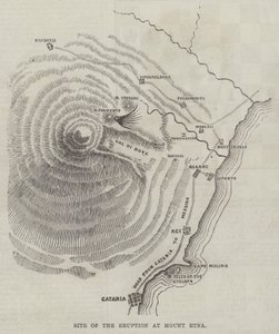 埃特纳火山爆发现场（雕刻）。 作者 英语学校