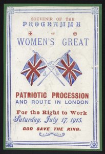 1915年7月17日伦敦妇女游行工作权的纪念品方案 作者 英语学校