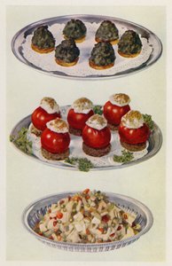 奶油菠菜、酿西红柿、蔬菜沙拉（彩色平版印刷品） 作者 英语学校